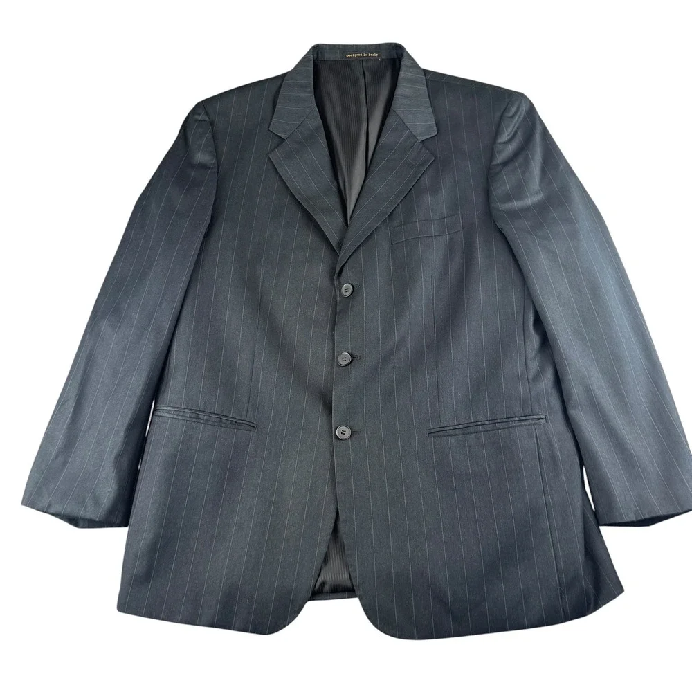 Vinci Mens Pinstripe Suit Jacket Blazer Charcoal Gray 3 Button‎ 44R